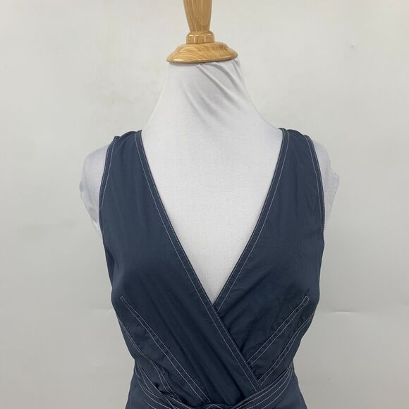 BCBGMaxAzria Mini Dress Women 2 Blue Gray Faux Wrap Tie Waist Pleated Sleeveless - Picture 3 of 13